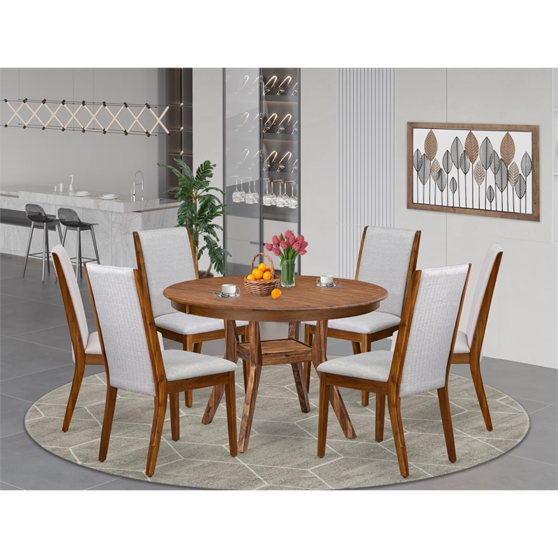 East West Furniture Ferris 7-Piece Dining Table Set in Walnut Finish