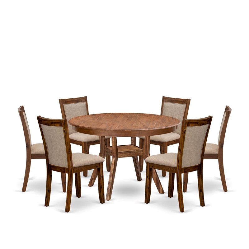 East West Furniture Ferris 7-Piece Dining Table Set in Walnut Finish