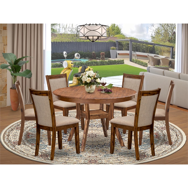 East West Furniture Ferris 7-Piece Dining Table Set in Walnut Finish