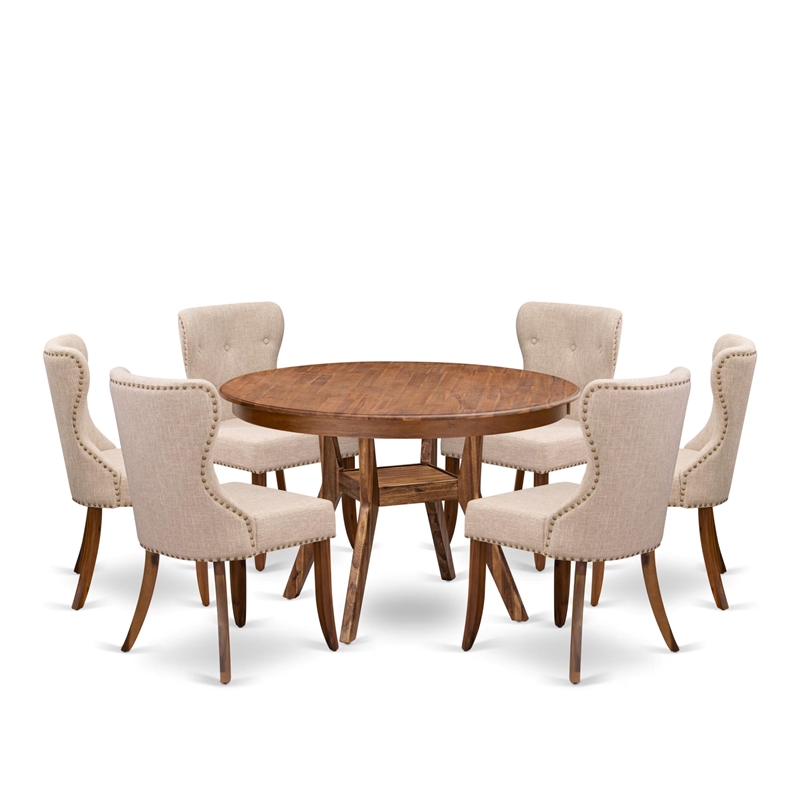 East West Furniture Ferris 7-Piece Dining Table Set in Walnut Finish