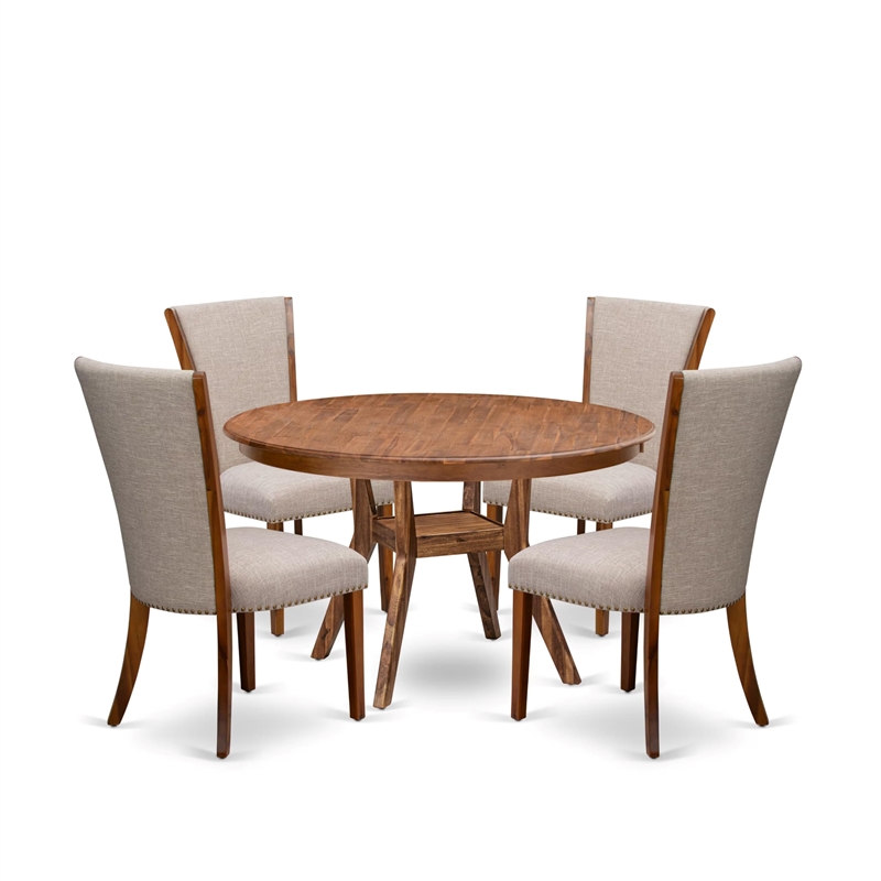 East West Furniture Ferris 5 Piece Round Dining Room Set in Walnut Finish