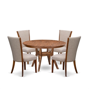 East West Furniture Ferris 5 Piece Round Dining Room Set in Walnut Finish