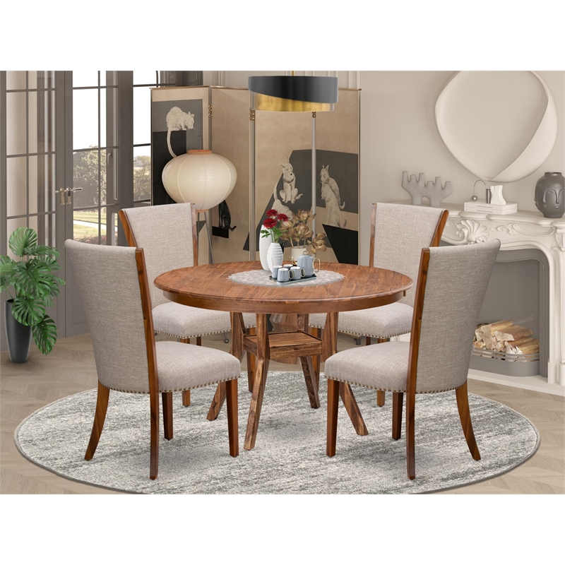 East West Furniture Ferris 5 Piece Round Dining Room Set in Walnut Finish