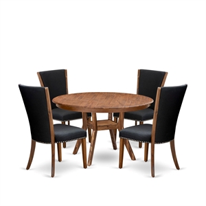 East West Furniture Ferris 5 Piece Round Dining Table Set in Walnut Finish