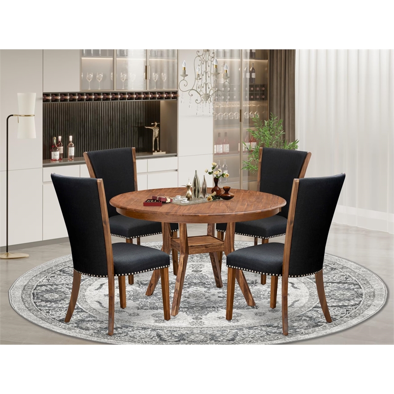 East West Furniture Ferris 5 Piece Round Dining Table Set in Walnut Finish