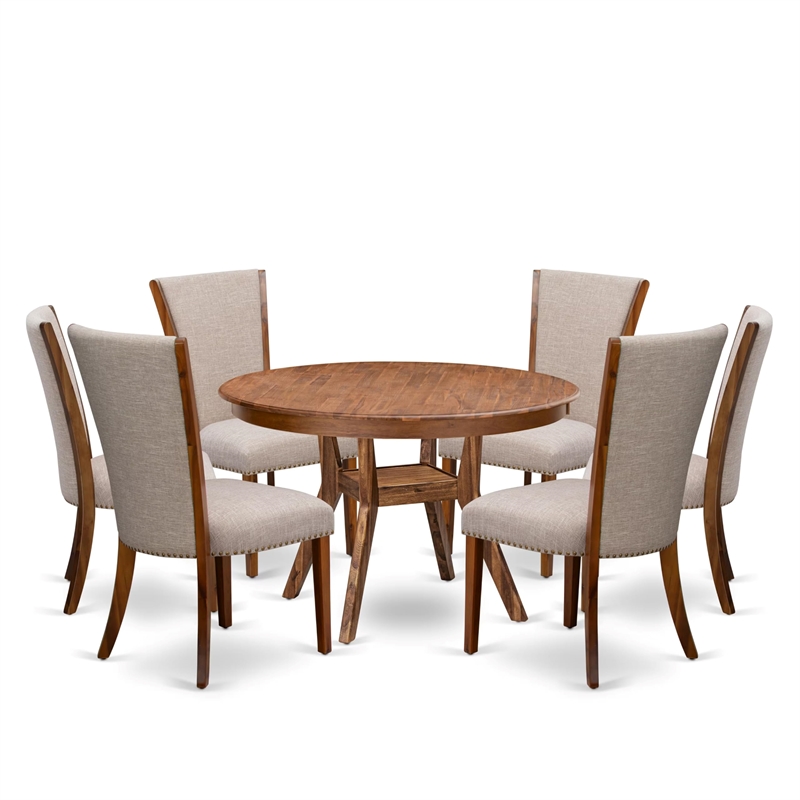 East West Furniture Ferris 7 Piece Round Dining Set in Walnut Finish