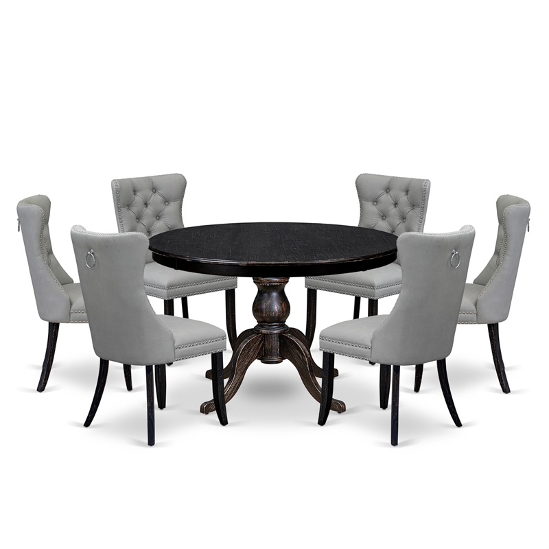 East West Furniture Ferris 7 Piece Round Kitchen Set in Black Finish