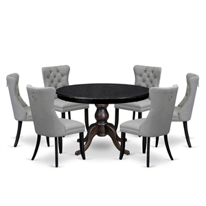 East West Furniture Ferris 7 Piece Round Kitchen Set in Black Finish