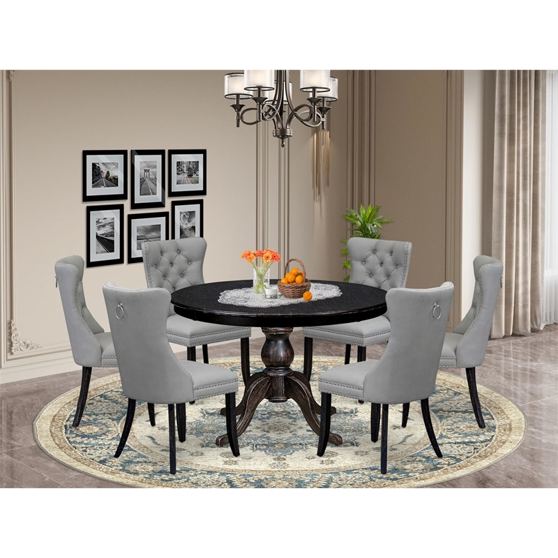 East West Furniture Ferris 7 Piece Round Kitchen Set in Black Finish
