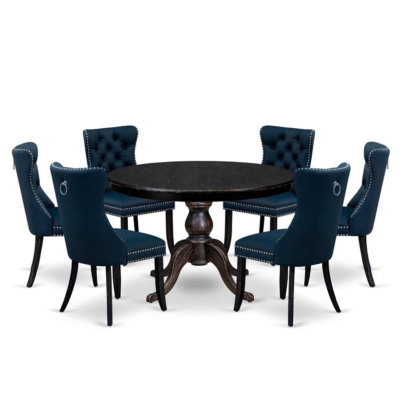 East West Furniture Ferris 7 Piece Round Kitchen Set in Black Finish