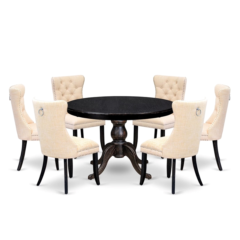 East West Furniture Ferris 7-Piece Kitchen Table Set in Black Finish