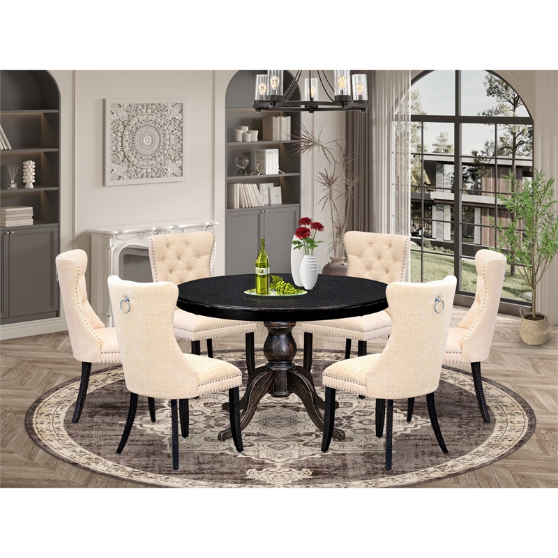East West Furniture Ferris 7-Piece Kitchen Table Set in Black Finish