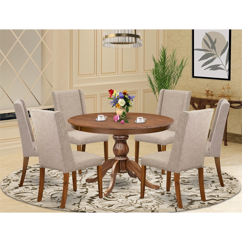 East West Furniture Ferris 7-Piece Dining Table Set in Walnut Finish