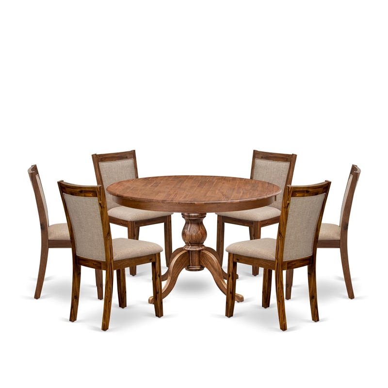 East West Furniture Ferris 7-Piece Dining Table Set in Walnut Finish