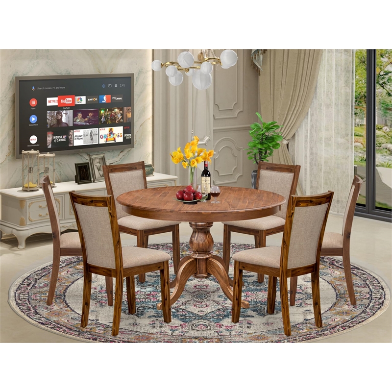 East West Furniture Ferris 7-Piece Dining Table Set in Walnut Finish