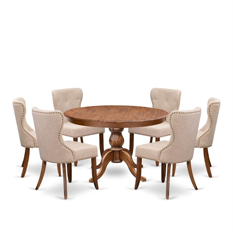 East West Furniture Ferris 7-Piece Modern Dining Table Set in Walnut Finish