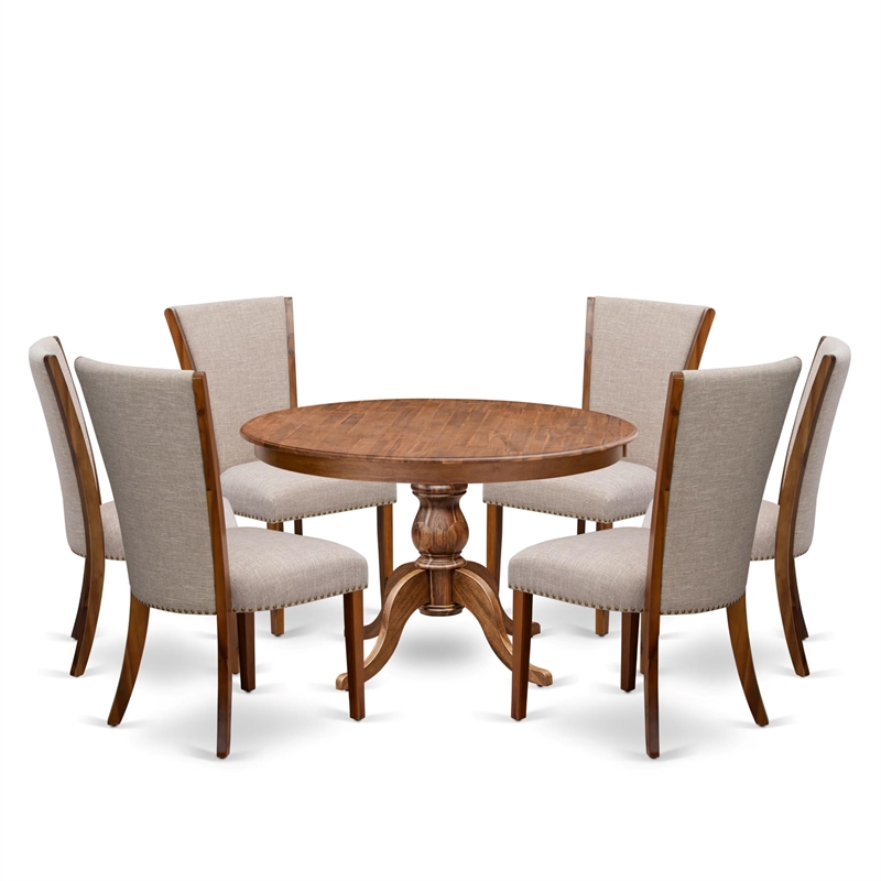 East West Furniture Ferris 7 Piece Round Dining Table Set in Walnut Finish