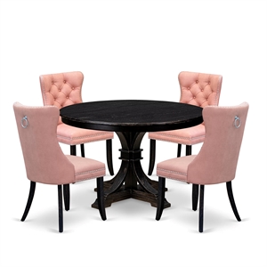 East West Furniture Ferris 5 Piece Round Dining Table Set in Black Finish
