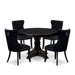 East West Furniture Ferris 5 Piece Round Kitchen Set in Black Finish