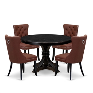 East West Furniture Ferris 5 Piece Round Dining Set in Black Finish