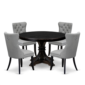 East West Furniture Ferris 5 Piece Round Kitchen Table Set in Black Finish
