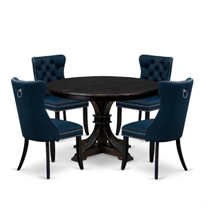 East West Furniture Ferris 5 Piece Round Kitchen Table Set in Black Finish