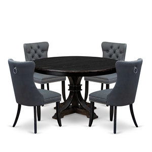 East West Furniture Ferris 5-Piece Dining Table Set in Black Finish