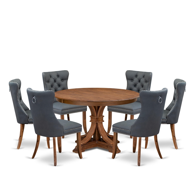 East West Furniture Ferris 7-Piece Mid-Century Dining Table Set in Walnut Finish