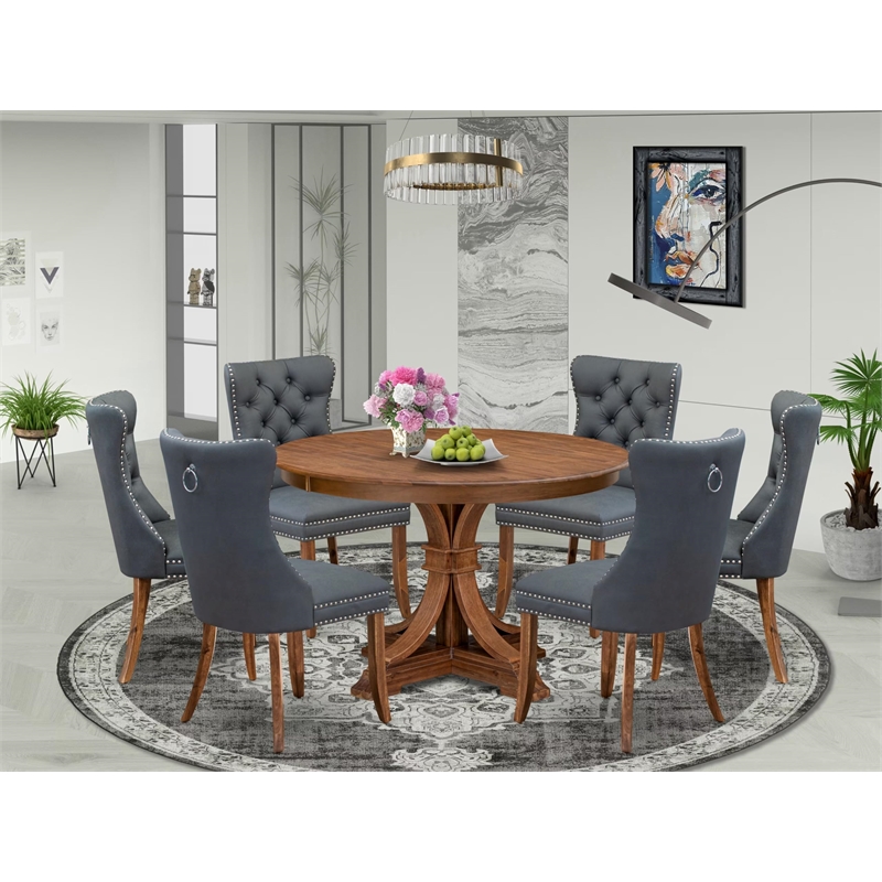 East West Furniture Ferris 7-Piece Mid-Century Dining Table Set in Walnut Finish