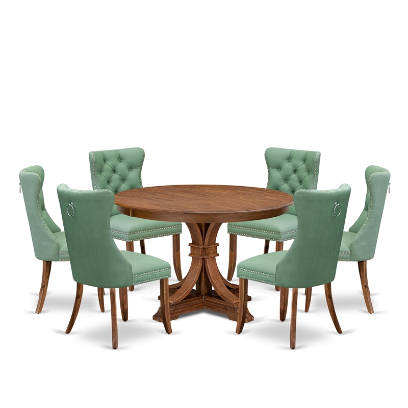 East West Furniture Ferris 7-Piece Modern Dining Table Set in Walnut Finish