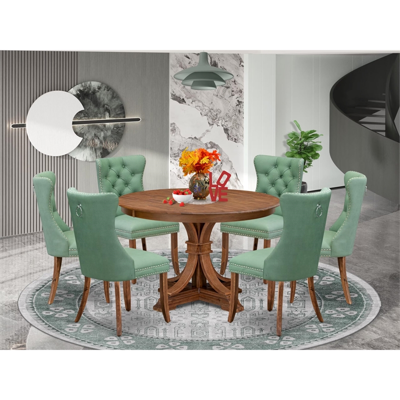 East West Furniture Ferris 7-Piece Modern Dining Table Set in Walnut Finish