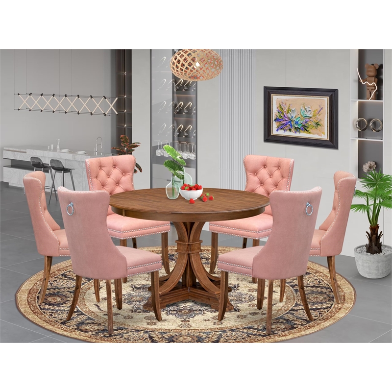 East West Furniture Ferris 7-Piece Dining Table Set in Walnut Finish