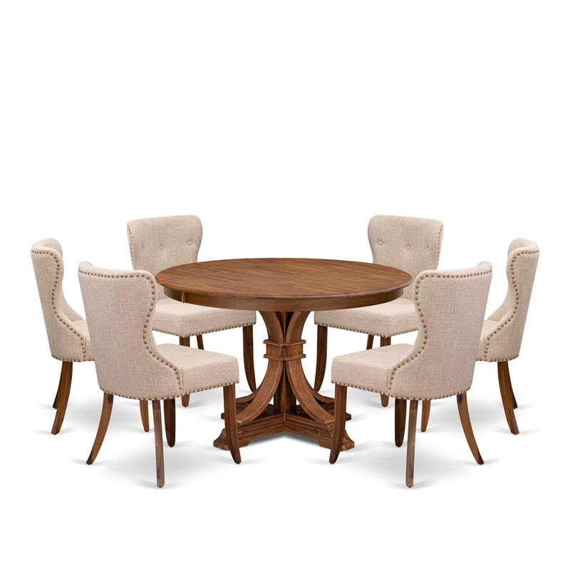 East West Furniture Ferris 7-Piece Mid-Century Kitchen Table Set in Walnut