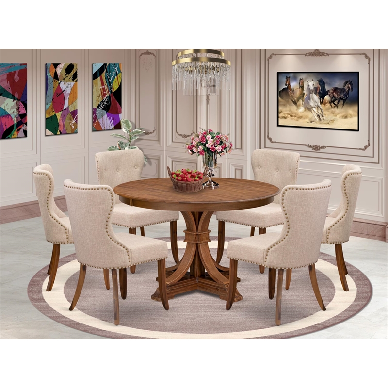 East West Furniture Ferris 7-Piece Mid-Century Kitchen Table Set in Walnut
