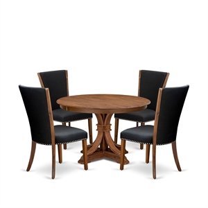 East West Furniture Ferris 5 Piece Round Dining Room Set in Walnut Finish