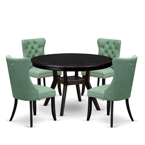 East West Furniture Ferris 5 Piece Round Dining Table Set in Black Finish