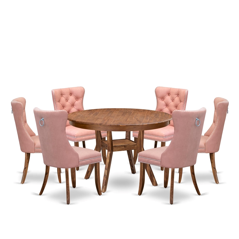 East West Furniture Ferris 7-Piece Kitchen Table Set in Walnut Finish