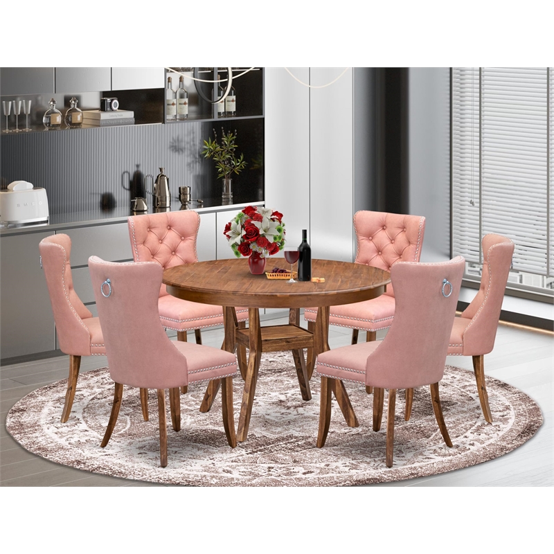 East West Furniture Ferris 7-Piece Kitchen Table Set in Walnut Finish