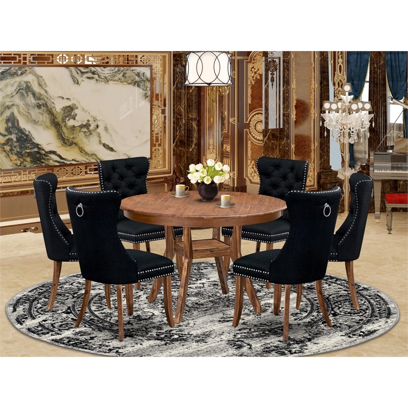East West Furniture Ferris 7-Piece Kitchen Table Set in Walnut Finish