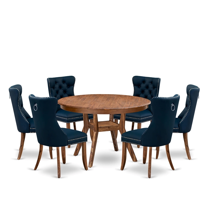 East West Furniture Ferris 7-Piece Dining Table Set in Walnut Finish