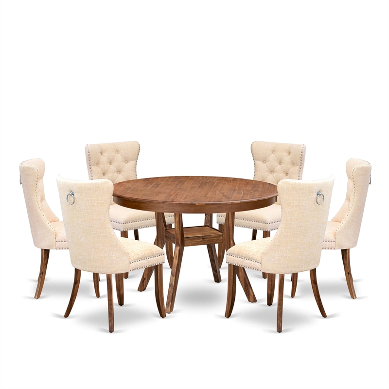 East West Furniture Ferris 7-Piece Kitchen Table Set in Walnut Finish