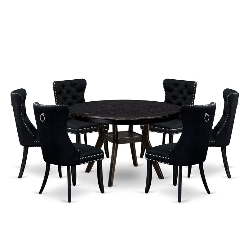 East West Furniture Ferris 7 Piece Round Dining Set in Black Finish