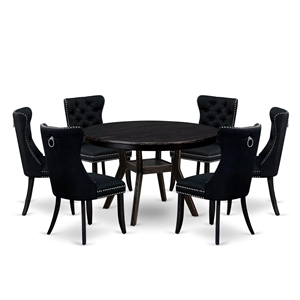 East West Furniture Ferris 7 Piece Round Dining Set in Black Finish
