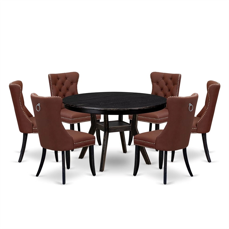 East West Furniture Ferris 7 Piece Round Kitchen Set in Black Finish