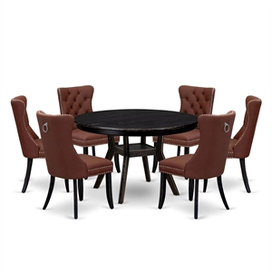 East West Furniture Ferris 7 Piece Round Kitchen Set in Black Finish