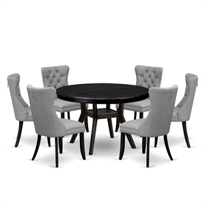 East West Furniture Ferris 7 Piece Round Dining Table Set in Black Finish