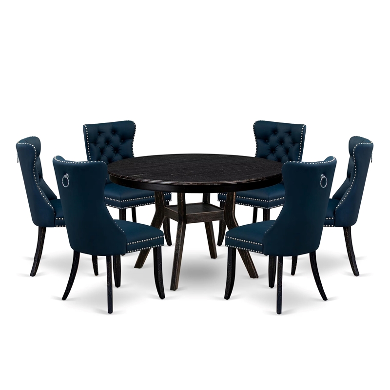 East West Furniture Ferris 7 Piece Round Dining Room Set in Black Finish