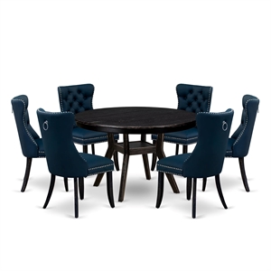 East West Furniture Ferris 7 Piece Round Dining Room Set in Black Finish