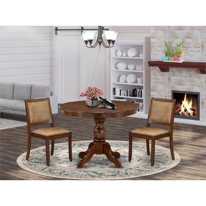 East West Furniture Hartland 3 Piece A Modern Dining Table Set in Walnut Finish