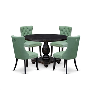 East West Furniture Irving 5 Piece Round Kitchen Set in Black Finish